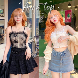 Petite♡︎ Aura top บราสายเดี่ยวลูกไม้ แต่งซิปรูดหน้า สายฝอสวยแซ่บ