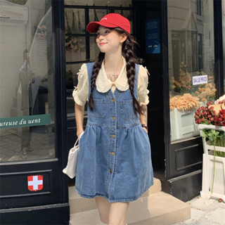 (พร้อมส่ง) Denim mini dress 🌷✨C3617  มินิเดรสสั้น มินิเดสสั้นยีนส์ เดรสสั้นเกาหลี เดรสยีนส์เกาหลี