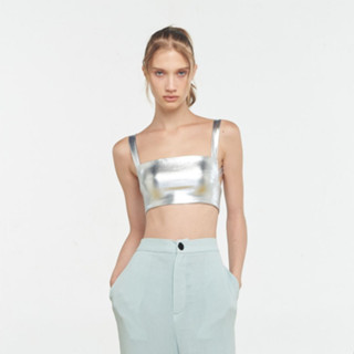 The SRT X9 Metallic Crop Top Bra (TBL156) - เสื้อครอปสายเดี่ยวทรงบราสีเงินเมทาลิค