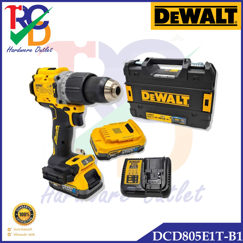 DEWALT DCD805E1T-B1 ชุดสว่านกระแทกไร้สายพร้อมแบตเตอรี่และที่ชาร์จ