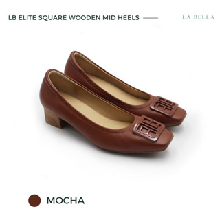 LA BELLA รุ่น LB ELITE  SQUARE WOODEN MID HEELS - MOCHA