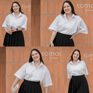 🔸ไซส์ใหญ่🔸 เสื้อนักศึกษาทรงบอย ทรงบอยสาวอวบ [แบบมีเป๋าและไม่มีเป๋า] มีถึงรอบอก56