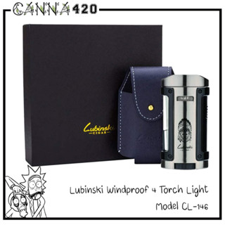 LUBINSKI Lighter with Leather Case, Windproof Quadruple 4 Torch Jet Lighter ไฟแช็ค ไฟแชก ไฟฟู่ Model YJA-10006