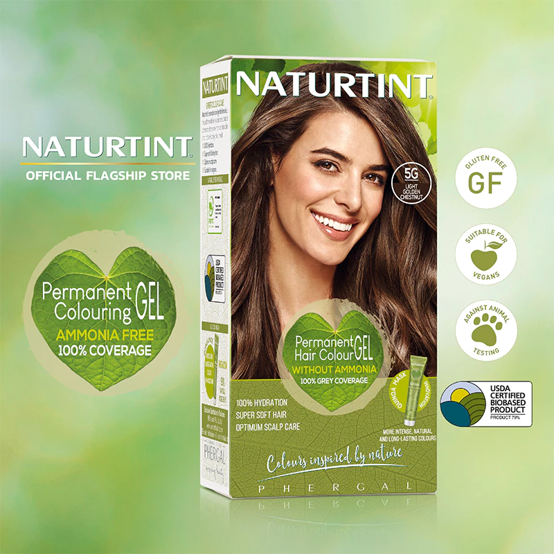 Naturtint (5GLightGoldenChestnut) เจลเปลี่ยนสีผม ปิดผมขาว จากสารสกัดธรรมชาติและออแกนิค ปริมาณ170ml