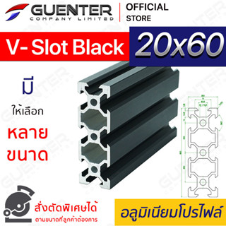 อลูมิเนียมโปรไฟล์ 20×60 V-Slot Black  มีหลายขนาด (สั่งตัดได้) ยาวสุด 1 เมตร สินค้ามาตรฐาน คุณภาพดี ราคาถูก [ALPC-26-VSB]