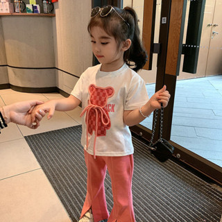 PRETTY KIDS 🔥ชุดเด็กน่ารัก เสื้อยืดลายน้องหมีผูกเชือก กางเกงขาม้า ผ้านุ่มใส่สบาย เหมาะกับหน้าร้อน