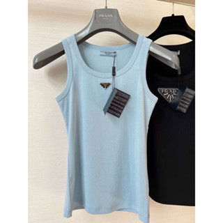 Prada Ribbed knit jersey tank top in Light Blue