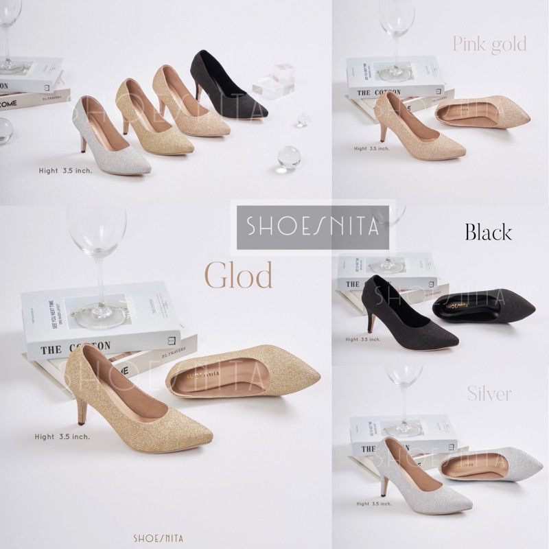 รองเท้าคัทชู ส้นสูง 3 นิ้ว กริตเตอร์ SHOESNITA