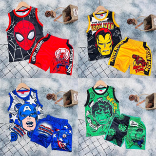 ลิขสิทธิ์แท้‼️Marvel ชุดเด็ก เสื้อกล้ามเด็ก ชุดเซตขาสั้น ลายการ์ตูน ฮีโร่สุดฮิต สไปเดอร์แมน กัปตัน ไอร่อนแมน ฮัก