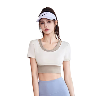 เสื้อครอปครึ่งตัวแขนสั้น สกีน RUNNING เสื้อบราโยคะ เสื้อครึ่งตัวเสริมฟองน้ำ ทรงสวยกระซับสัดส่วน JYMD035