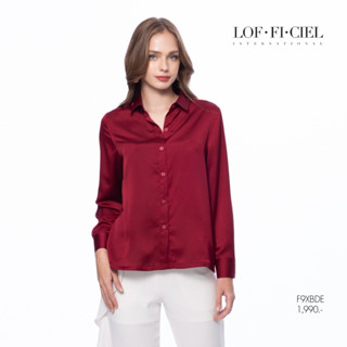 Lofficiel Shirt เสื้อเชิ้ต เนื้อผ้า silk-satin สี Red Wine (F9XBDE)