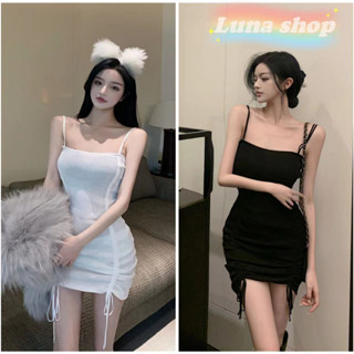 Luna shop🍑เดรส🍄เดรสกระโปรงบาน สไตล์เกาหลี เดรสรัดรูปเซ็กซี่ ผ้านิ่ม ราคาถูก🚚พร้อมส่งจากกทม มาถึงใน 3-5 วัน