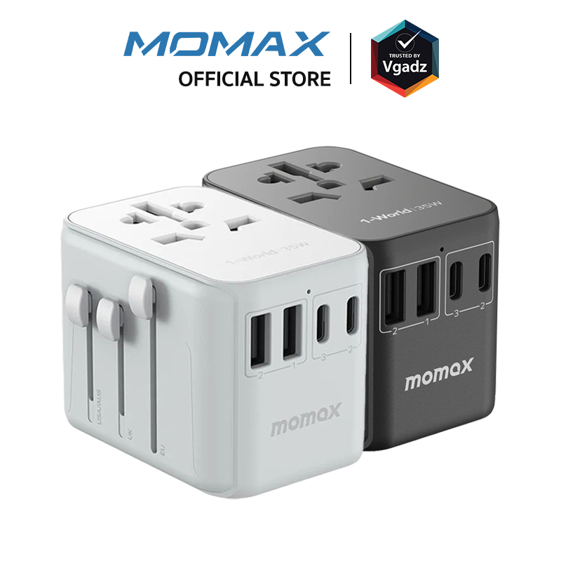 Momax หัวชาร์จ+หัวแปลงปลั๊กไฟ รุ่น 1-World Travel Adapter 5 พอร์ต ชาร์จไว 35W มาพร้อมช่อง USB-C และ USB-A