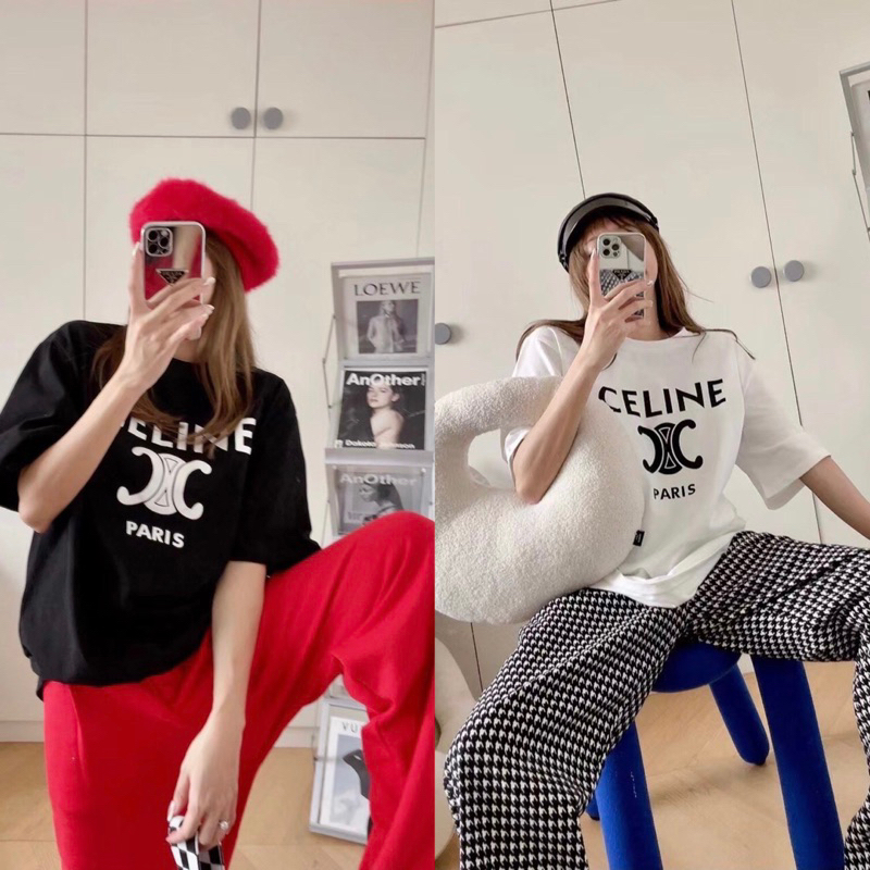 👖NN-ST🌟เสื้อยืด แขนสั้น คอกลม งานผ้าคอตตอน สกรีนลาย CL มี2 สี ( ดำ-ขาว ) ลายUnisex ใส่ได้ทั้งหญิง-ชา