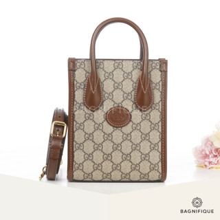 GUCCI TOTE WITH INTERLOCKING G MINI BROWN GG SUPREME MONOGRAM GHW