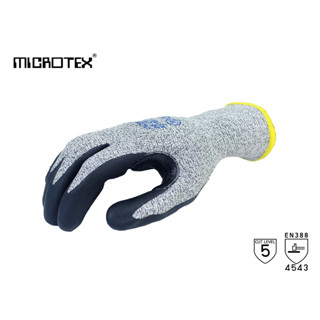 ถุงมือกันบาดเคลือบไนไตรเสริมง่ามนิ้วทัสกรีนได้ MICROTEX® รุ่น CUT5 Nitrile Strength Touch | กันคมมีด | สัมผัสน้ำมัน