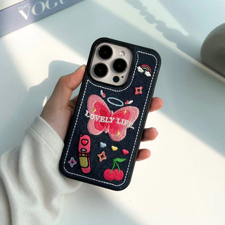 [i17] พร้อมส่ง🦋🌷T6S6 เคสยีนส์ hello tulip เคสผ้า สำหรับ iPhone case เคสไอโฟน X-14plus,16Plus,16,16Promax,17P,17Promax