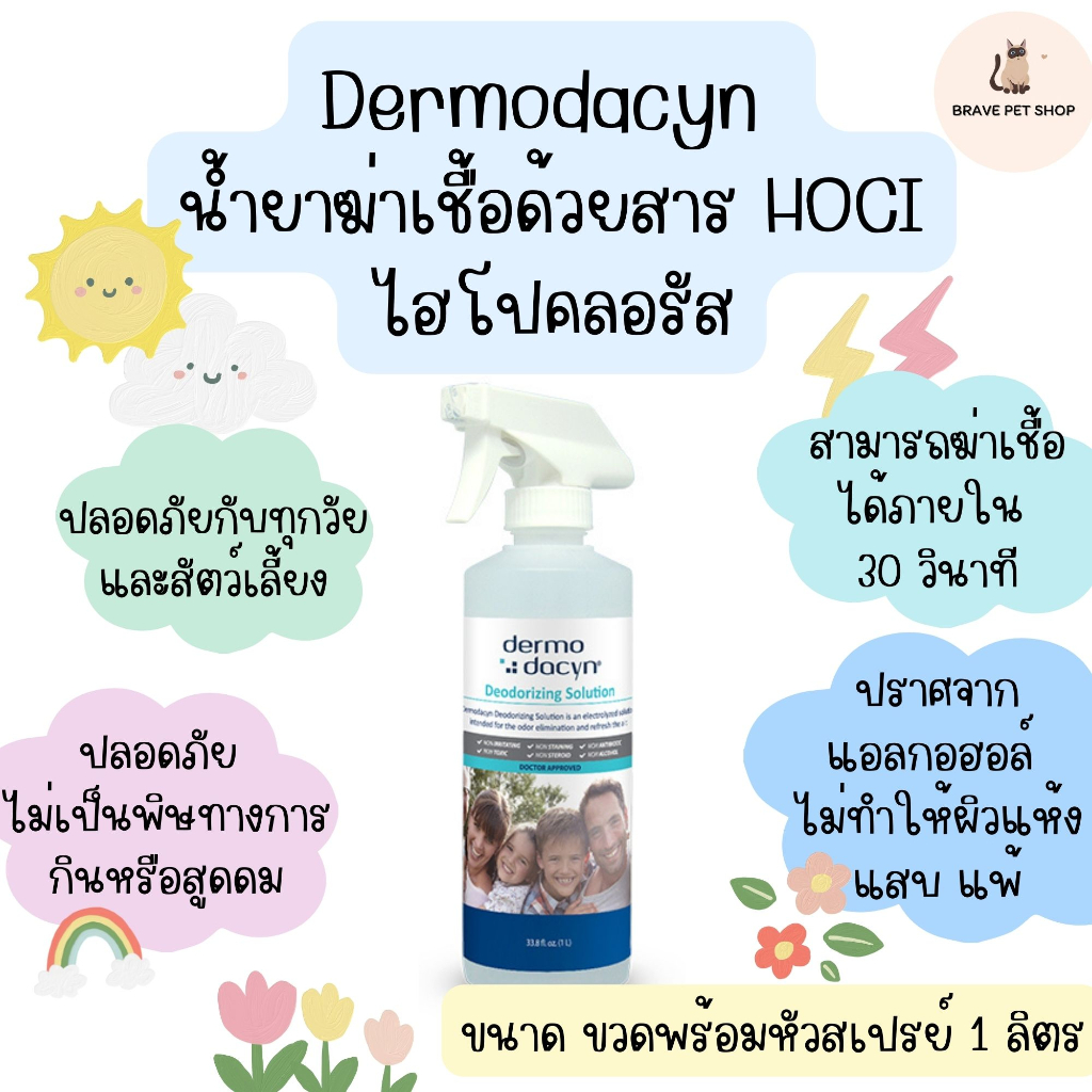 Dermodacyn น้ำยาฆ่าเชื้อ ไวรัส เชื้อโรค รา และสปอร์ 99.99% ภายใน 30 วินาที พร้อมหัวสเปรย์ 1 ลิตร