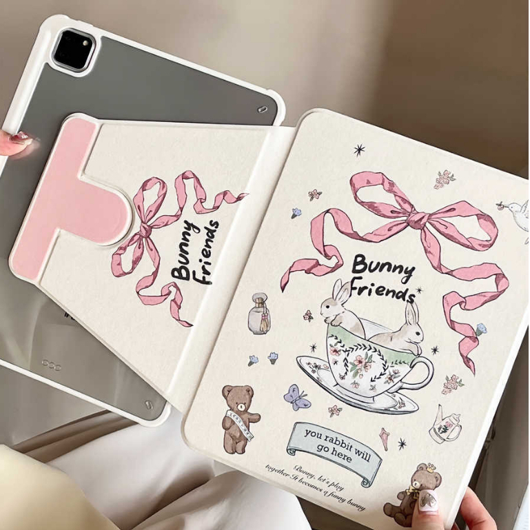 24 ชั่วโมงเคส เคสiPadหมุน 360°Gen9 Bunny Friends ช่องใส่ปากกาขวา Acrylic เคสipad pro11 2024 air6/5