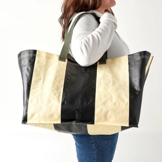 IKEA Shopping Bag รุ่น SÄCKKÄRRA เซกชาร์ระถุงหิ้ว, ออฟไวท์/ดำ ลายทาง, 37x57x39 ซม./71 ลิตร