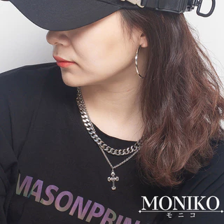 MONIKO สร้อยคอโซ่เงิน สองชั้น จี้ไม้กางเขน ประดับเพชร สไตล์ฮิปฮอป