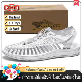 ZHE【จัดส่งในไทย 1-2 วันได้รับ】ฤดูร้อนเวอร์ชั่นเกาหลีเทรนด์ทอมือโรมันรองเท้าแตะผู้ชายกีฬาหนาแต่เพียงผู้เดียวระบายอากาศสบา