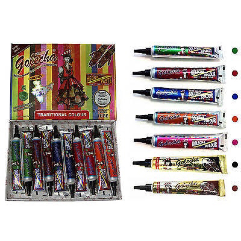 henna body paint hennaเพ้นต์สีเฮนน่า ลายสักธรรมชาติ ลบได้ ติดทน (ทองแดง น้ำตาล ดำ แดง เขียว ชมพู น้ำ