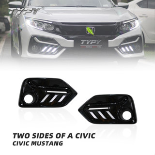 ไฟตัดหมอก ลาย 1 เส้น DRL Led สีขาว, สีเหลือง, ICE BLUE สำหรับรถยนต์ Honda Civic 19 - 21