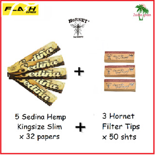 Sedina Rolling Papers Combo: 5 books Sedina Hemp K/Size Slim rolling Papers + 3 books Hornet Filter tips . Fast Delivery