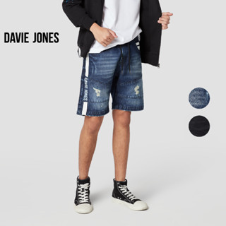 DAVIE JONES กางเกงขาสั้น ผู้ชาย เอวยางยืด สีกรม สีดำ Elasticated Shorts in navy black SH0064MN 41BK