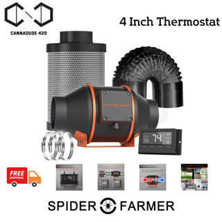 [ส่งฟรี] พัดลมดูดอากาศ Spider Farmer® 4 - 6 Inch 205 CFM Inline Fan with Thermostat, Carbon Filter &amp; Ducting Combo