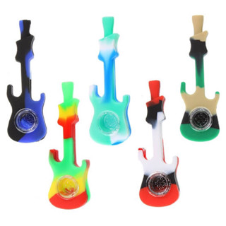 Silicone Guitar Hand Plpe with Glass Bowl