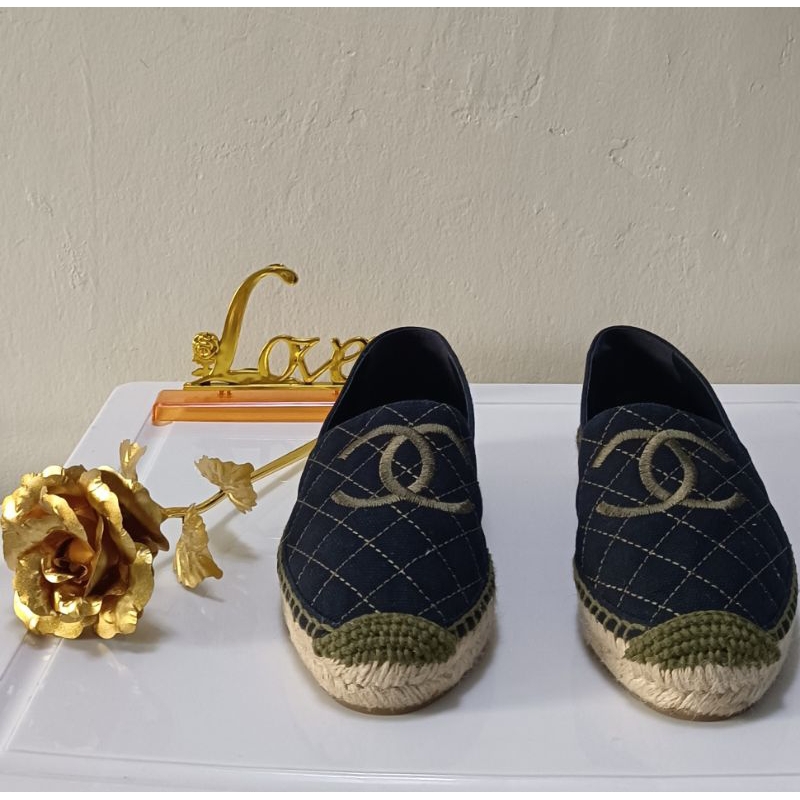 😍แท้มือสอง✌️ไซส์ 36 Chanel CC logo espadrilles รองเท้าแบรนด์เนมมือสอง