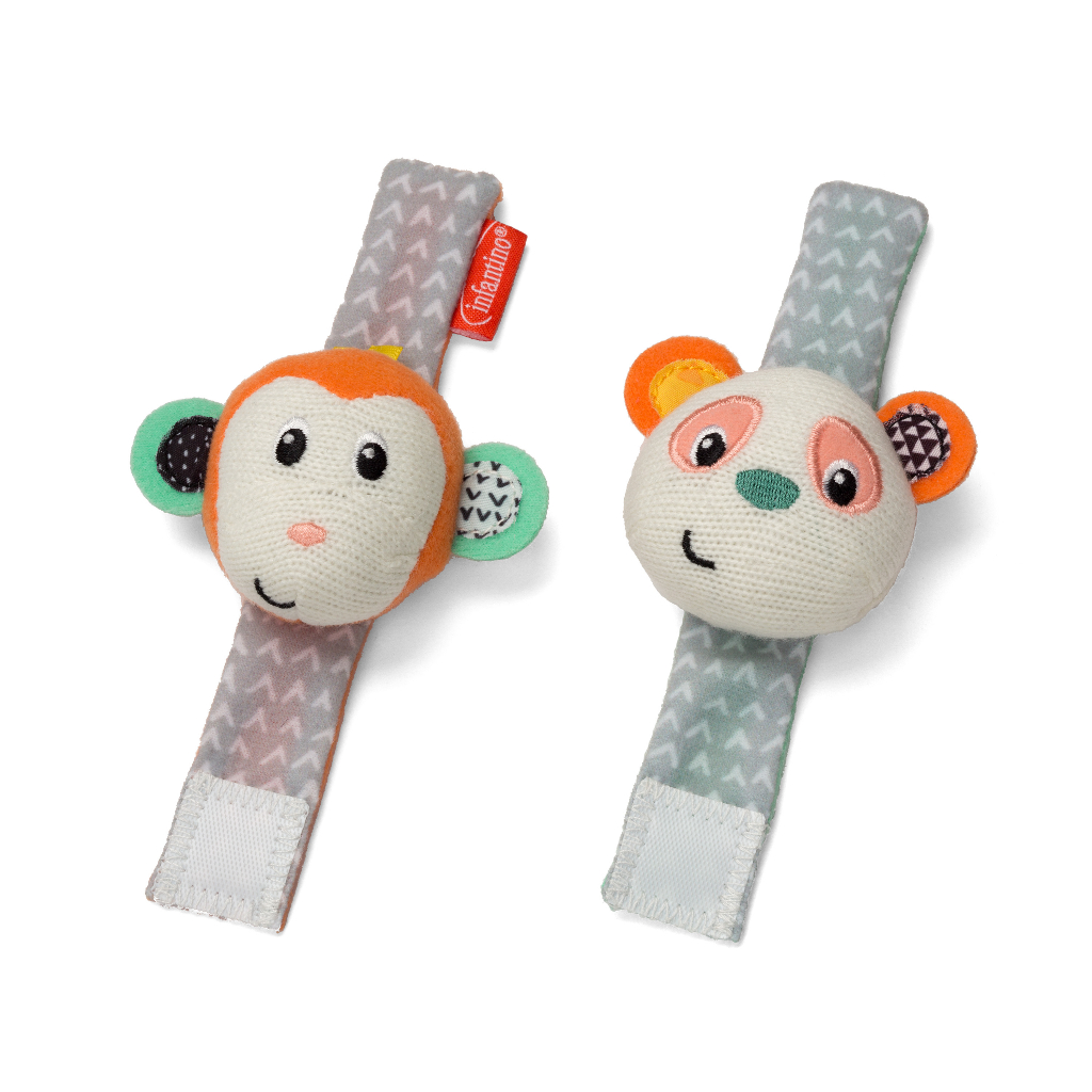 Infantino : WRIST RATTLES - MONKEY/PANDA - ของเล่นติดข้อมือ - ลิง,แพนด้า
