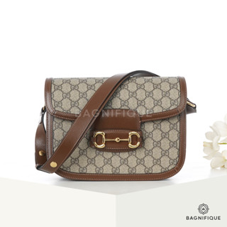 GUCCI HORSEBIT 1955 SMALL BROWN GG SUPREME MONOGRAM GHW