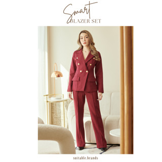 Smart Blazer Set - เซตสูท 2 ชิ้น เสื้อสูท+กางเกงขายาวตีเกล็ดหน้า (แดง)