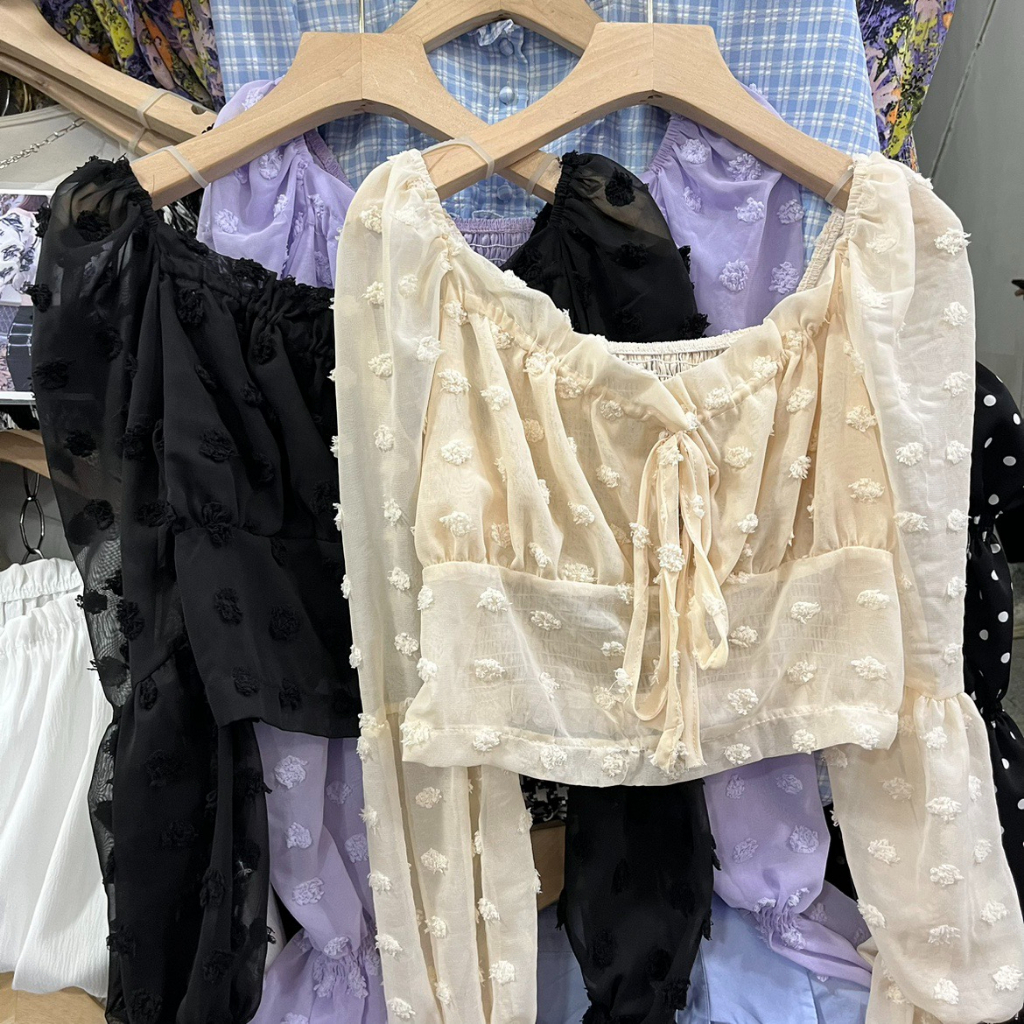 ส่งทันที Cici(SALE. Y18)เสื้อครอปชีฟองแขนยาว ปักลูกไม้ ใส่แล้วดูน่ารักมากๆ จับแมทช์ได้ง่าย - รูปที่ 7