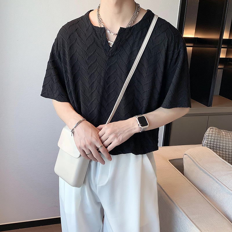 เสื้อยืดคอกลม แขนสั้น คอวี ลายวี สไตล์เกาหลี มินิมอล TT78