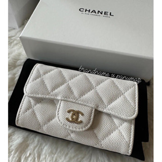 👝ของแท้ 💯ออกช้อปยุโรป Chanel Card Holder Caviar สีขาว รุ่นใหม่ Microchip (กระเป๋าใส่บัตร)