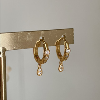 Hadesories Tear Drop Hoop Earrings ต่างหูห่วงเพชรห้อย