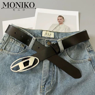 MONIKO ผู้หญิง เข็มขัดพังก์ ปรับได้ เข้ากับทุกการแต่งกาย หัวเข็มขัด ลายตัวอักษร D กางเกง ตกแต่ง หนัง PU เข็มขัดเอว