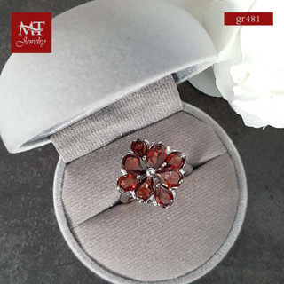 MT แหวนพลอยแท้ โกเมน (Garnet) ตัวเรือนเงินแท้ ชุบทองคำขาว  Natural Gemstone Silver Ring (gr481) ไซส์ : 54 MT Jewelry (มณีธารา)