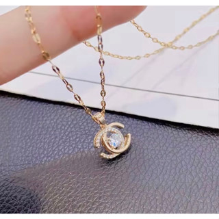 NBสร้อยคอแฟชั่นสแตนเลสCCจี้ฝังเพชร ชุปทอง 18k.(ใส่อาบน้ำได้ปกติ)