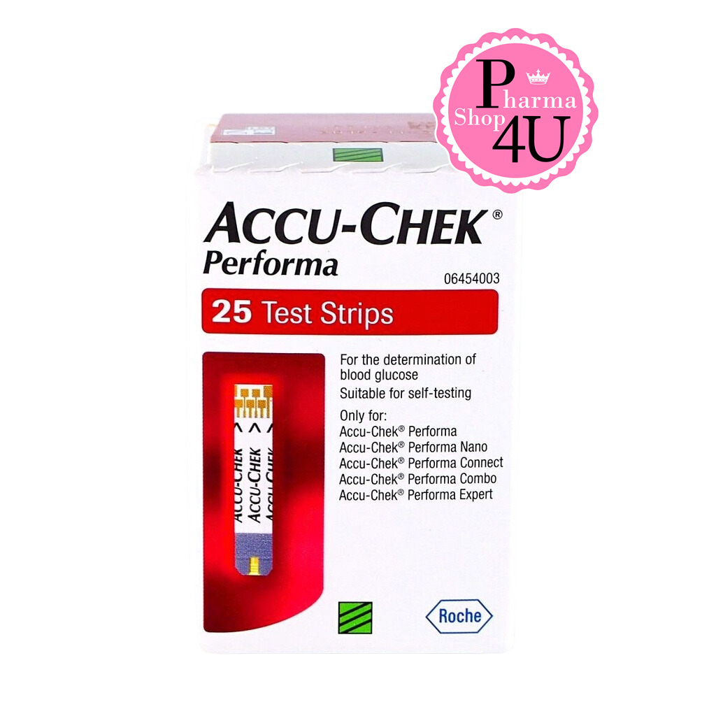 Accu-Chek Performa แผ่นตรวจวัดน้ำตาล AccuChek (25แผ่น) (กล่องแดง) แถบตรวจน้ำตาล #971