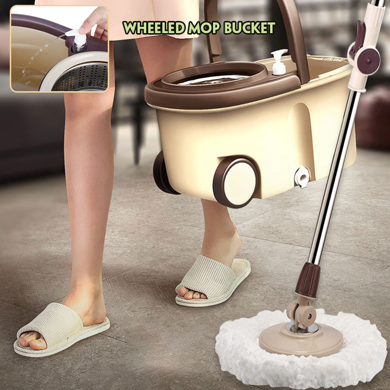 อุปกรณ์ไม้ถูพื้น ไม้ม็อบถูพื้น ถังสแตนเลส ชุดถังปั่น ถังปั่นแห้ง Spin Mop ถังปั่นถูพื้น J054/J373
