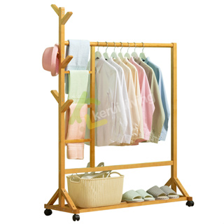 floor drying rack ราวแขวนเสื้ออเนกประสงค์ ราวตากไม้ไผ่ แข็งแรง