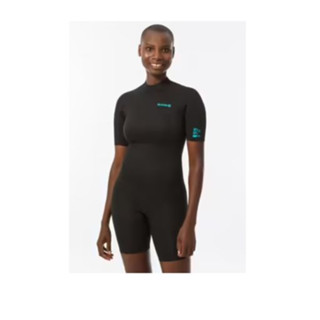 Women’s Surfing Neoprene Shorty with 1.5 mm foam back zip - Black เวทสูทโต้คลื่นขาสั้นสำหรับผู้หญิงรุ่น 100 นีโอพรีน 1.5