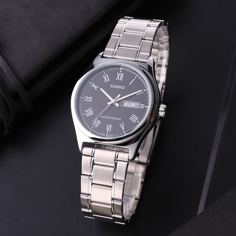 นาฬิกา Casioแท้ รุ่น MTP-V006D-1B นาฬิกาข้อมือผู้ชาย สายสแตนเลส หน้าปัดดำ - ของแท้ 100% รับประกันสินค้า 1 ปีเต็ม