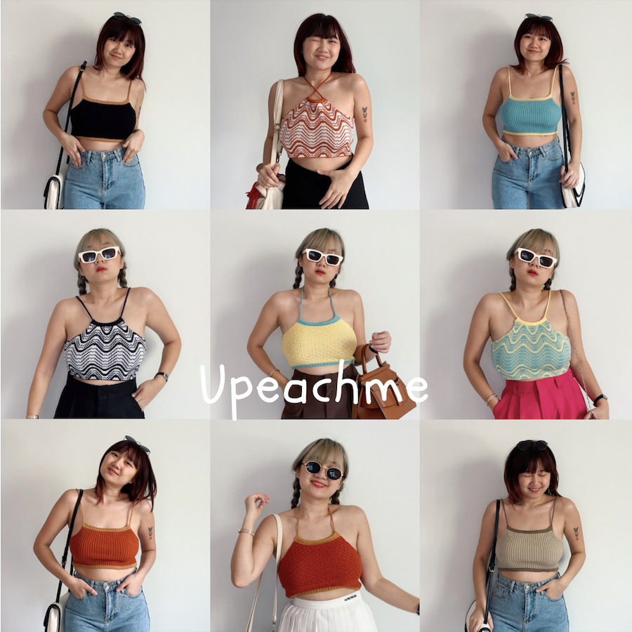 *มีส่งด่วน* upeachme(L7) MY BOO TOP เสื้อสายเดี่ยวไหมพรม เสื้อคล้องคอสายฝอ เสื้อผูกคอผ้าknitไหมพรมหนา
