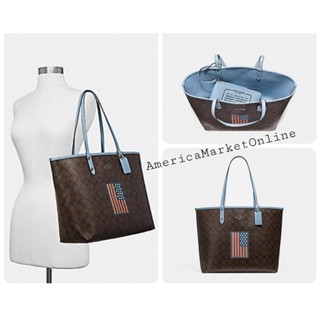 กระเป๋ากลับด้าน COACH ใช้ได้สองด้าน/ REVERSIBLE CITY TOTE IN SIGNATURE CANVAS WITH FLAG (COACH F25949)